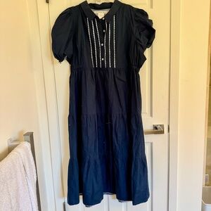 Gretchen Scott Navy Cotton Ricrac Tiered Shirtdress